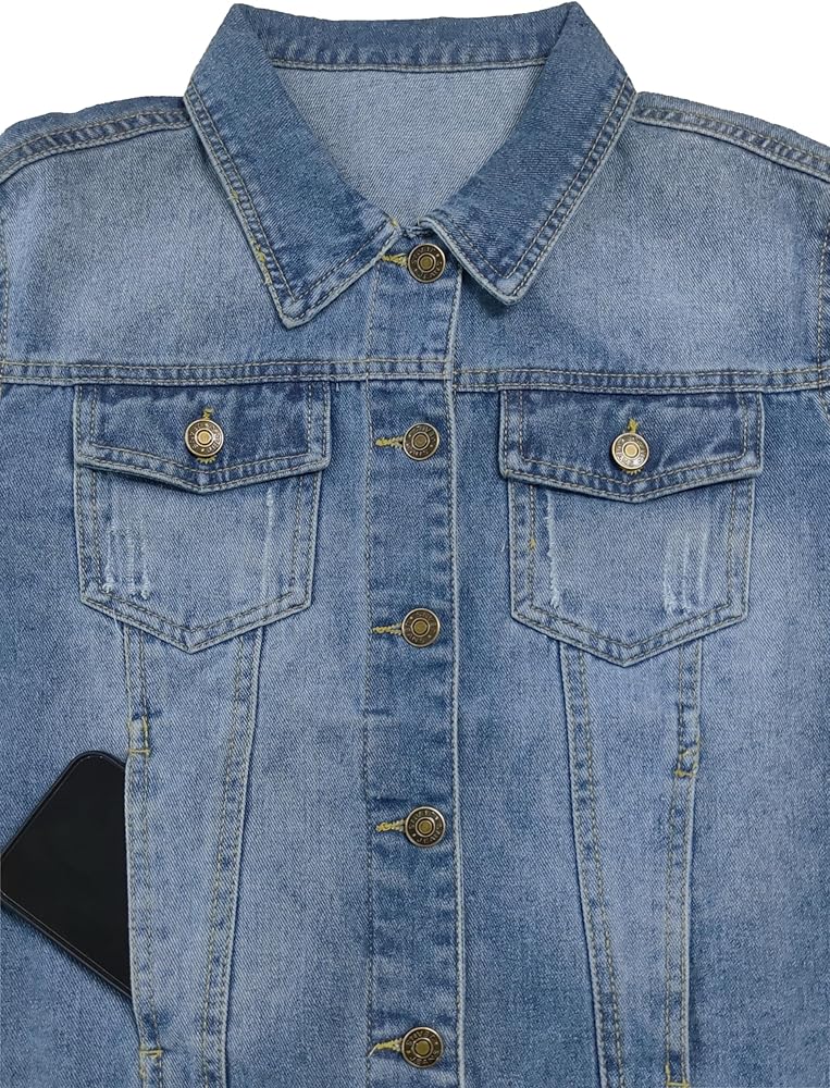 Metietila Womens Cropped Jean Jacket Basic Button Down Demim